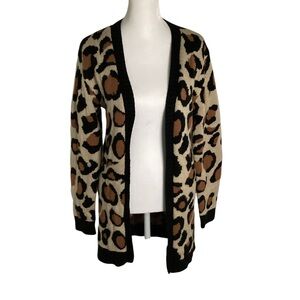 Naanaa S/M Leopard Print Open Front Cardigan Sweater